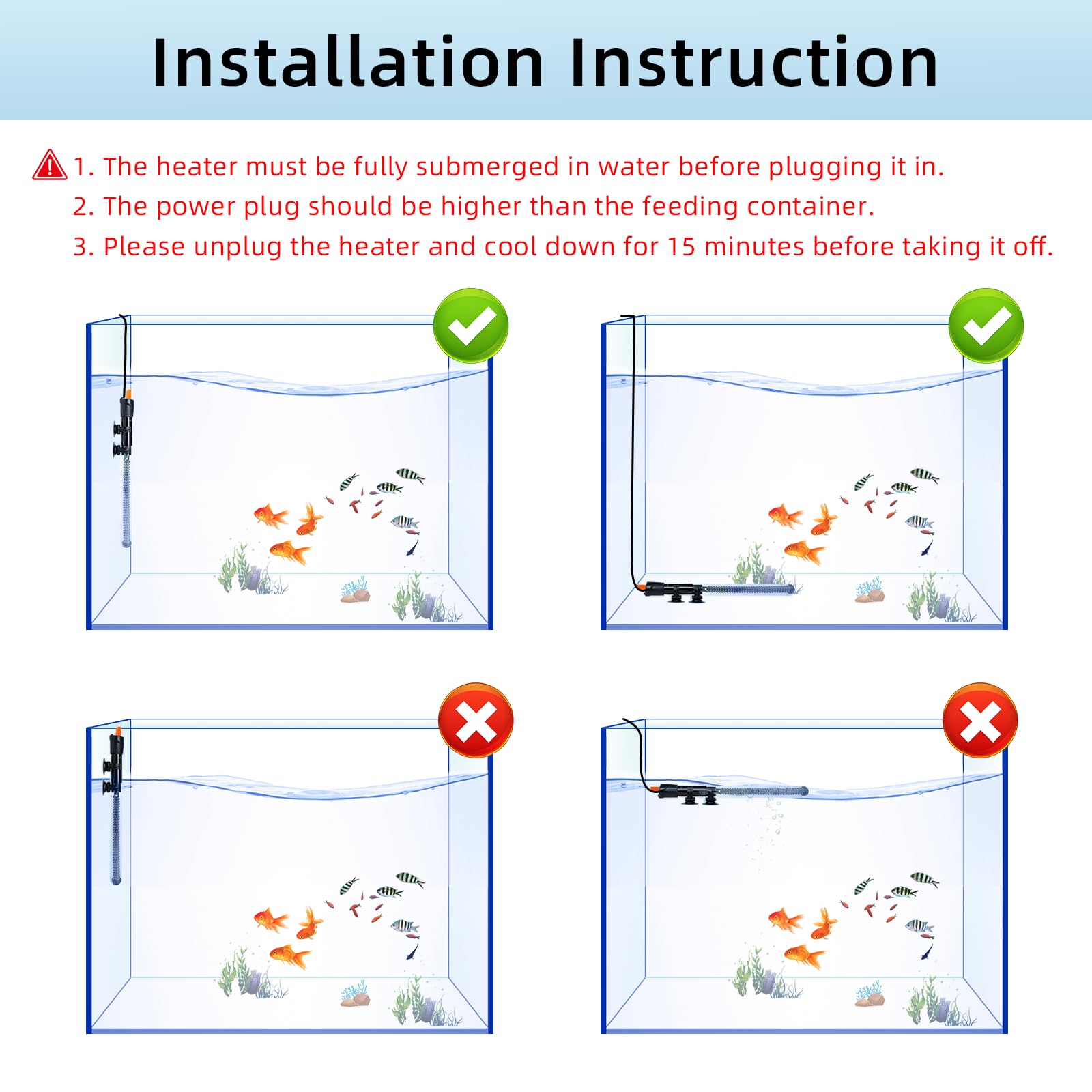 HiTauing Chauffage d'aquarium 25 W/50 W/100 W/200 W/300 W, bouton réglable, chauffage d'aquarium avec thermomètre numérique, chauffe-réservoir submersible Betta/Tortue pour réservoirs d'eau douce et