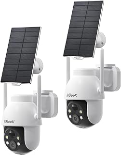 ieGeek Solar Security Cameras Wireless Outdoor, 2K WiFi Camera Surveillance Exterieur, 360°PTZ Cam with 3MP Color Night Vision, PIR Motion Detection, 2-Way Audio, Alarm Alert,Works with Alexa (2 Pack)