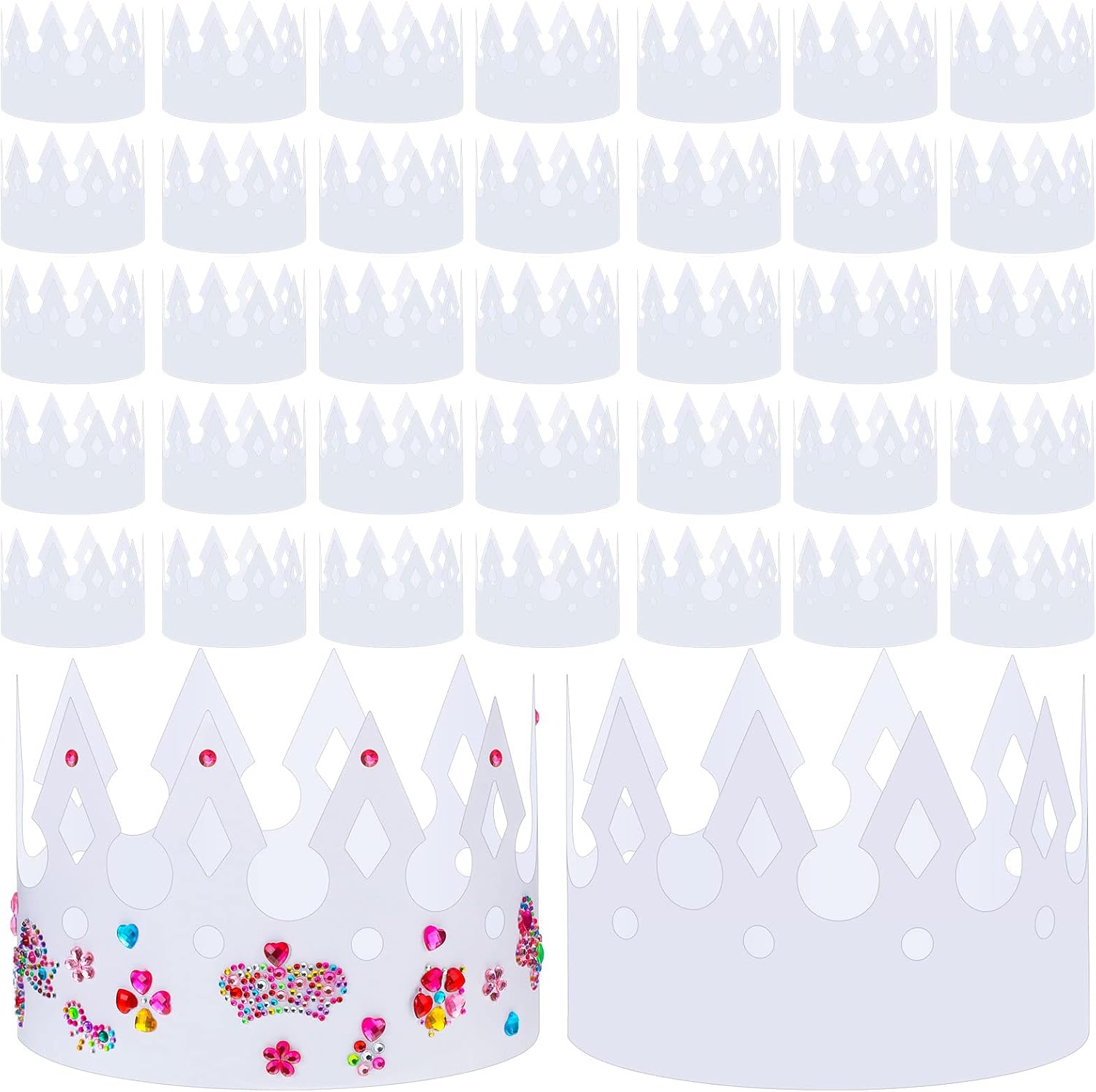 Crtiin 200 Pcs White Paper Crowns DIY Birthday Party Crowns for Kids, Birthday Party Hats Decorations Baby Shower Party Supplies (Classic Style)