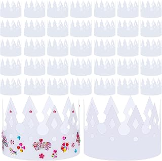 200 Pcs White Paper Crowns DIY Birthday Party Crowns for Kids, Birthday Party Hats Decorations Baby Shower Party Supplies (Classic Style)