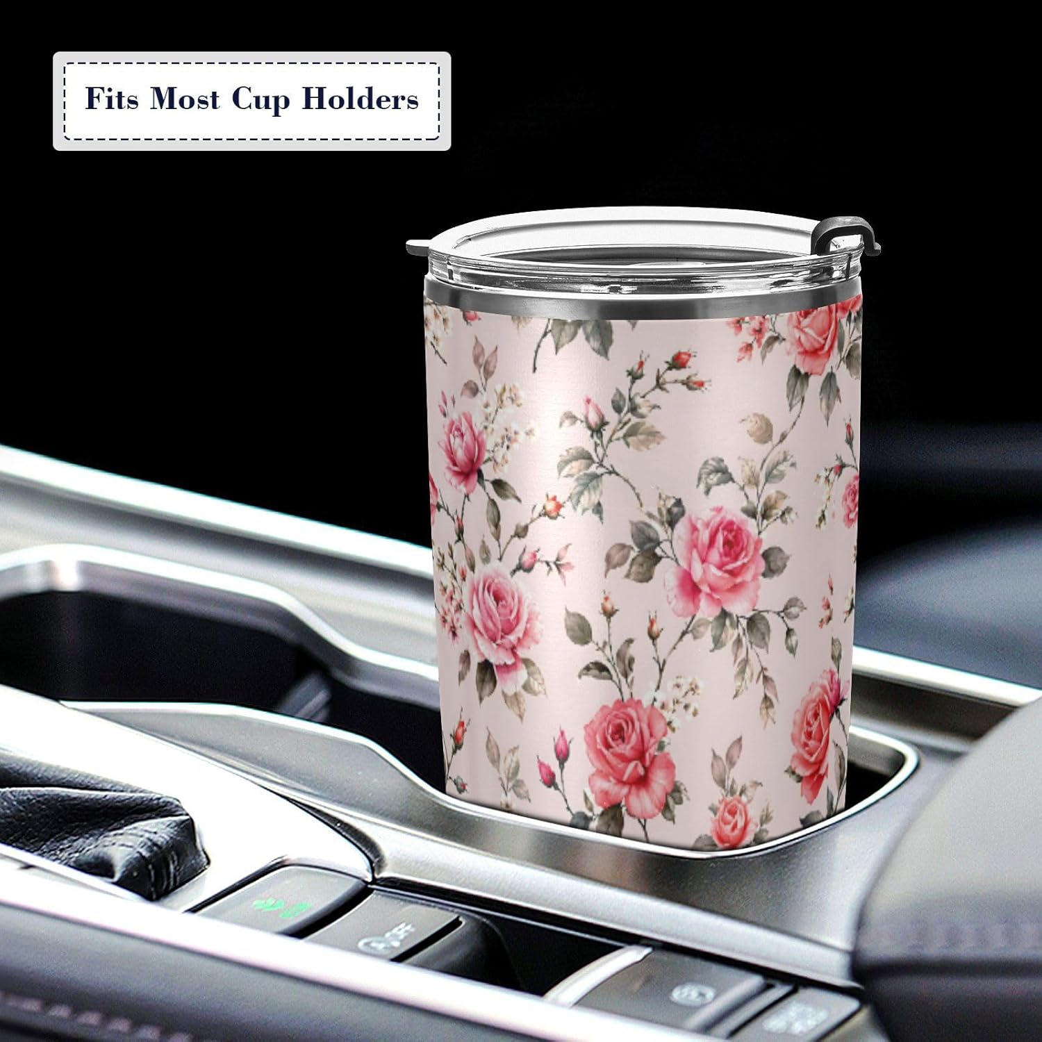 ALAZA Floral Roses Red Pink Tumbler with Lids and Straws,Reusable Stainless Steel Vacuum Insulated Tumbler Cup,Iced Coffee Travel Mug Water Bottle 20oz(590ml)