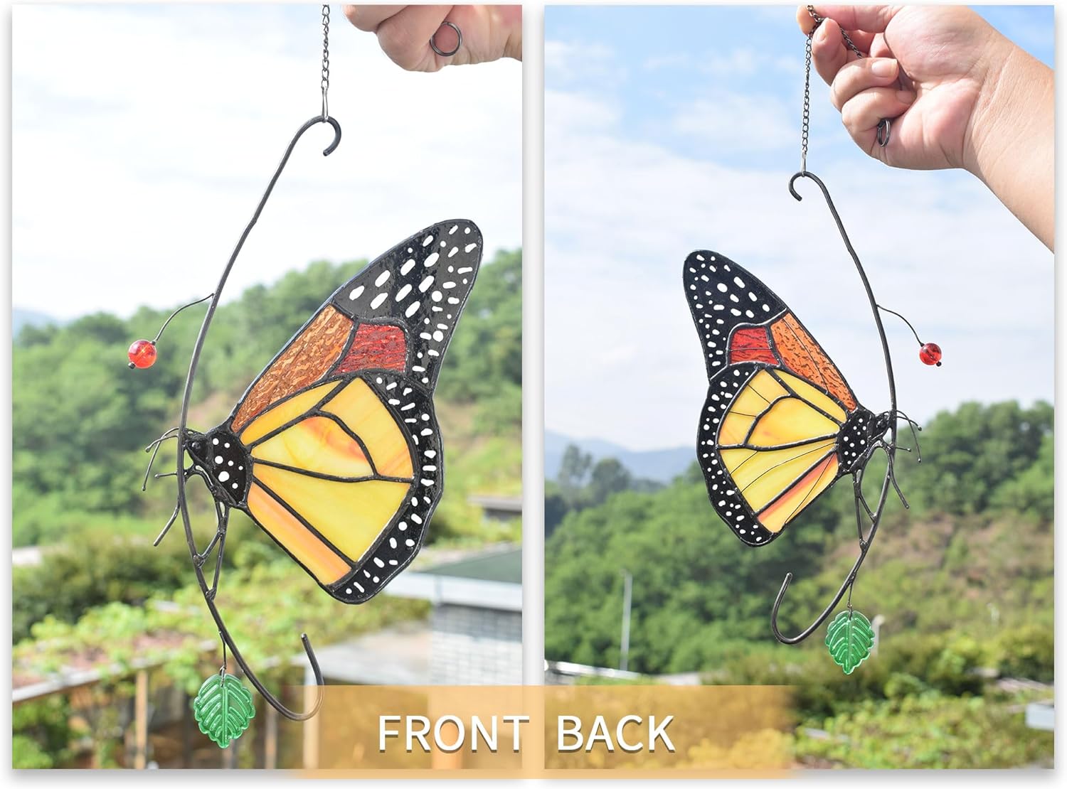 Lolitarcrafts Larger Monarch Butterfly Stained Glass Window Hangings,Butterfly Suncatchers Gifts,Nature's Elegance for Your Home or Garden