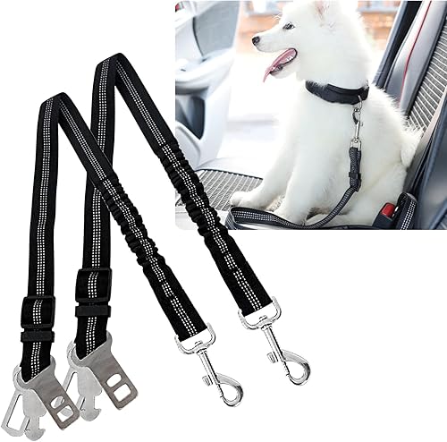 2 cinturones de seguridad para perro, cinturones de seguridad de poliéster con gancho de metal, clip de mosquetón, rotación de 360 grados, arnés
