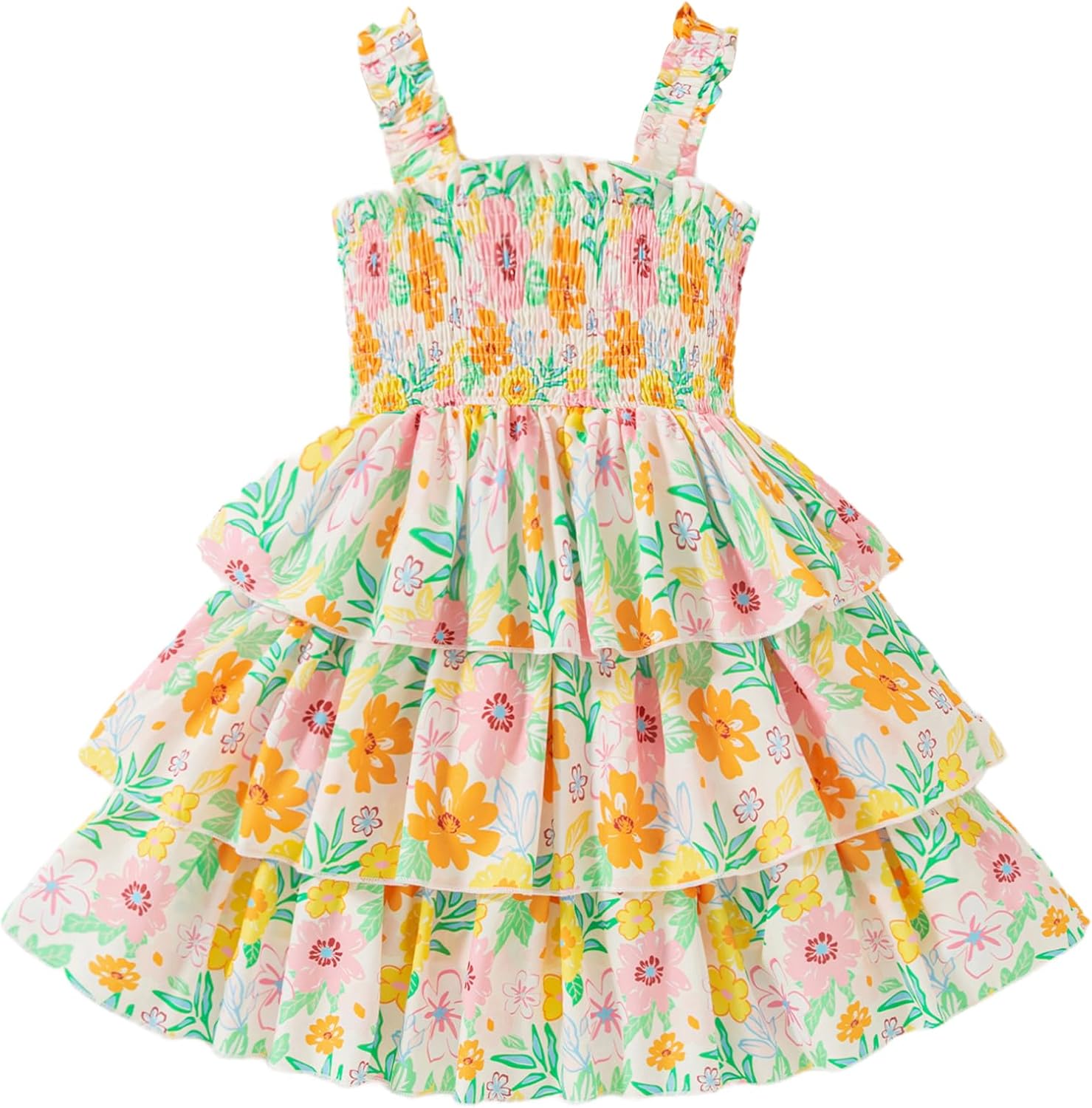 Toddler Girl Dress Summer Outfits Kids Ruffle Floral Smocked Straps Dresses Casual Sundress for Girls 2-8T Toddler Girl Dress Summer Outfits Kids Ruffle Floral Smocked Straps Dresses Casual Sundress for Girls 2-8T