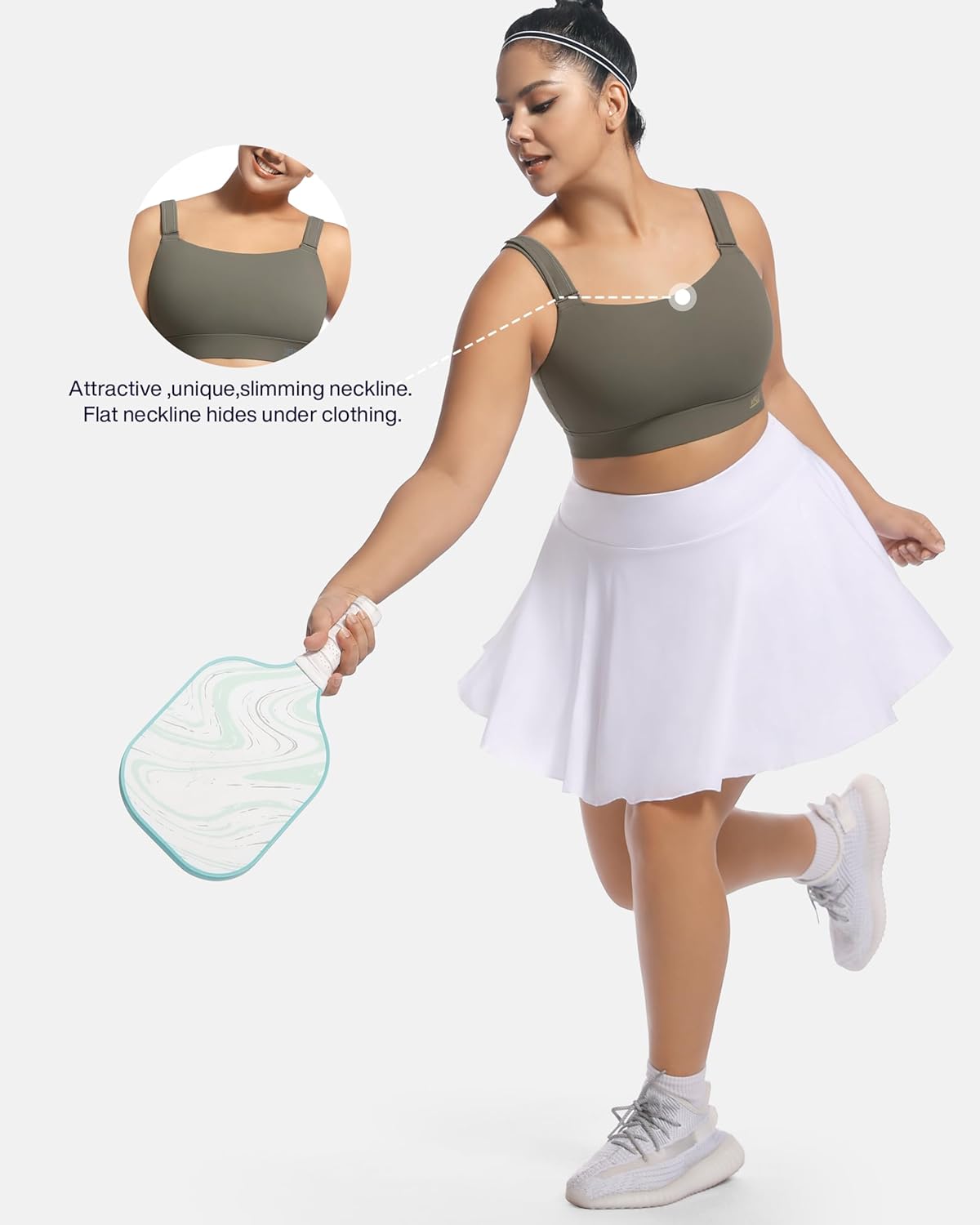 Women's Sports Bra Wirefree Adjustable Medium-High Support Everyday Wear for Large Bust Plus Size with Removable Pads