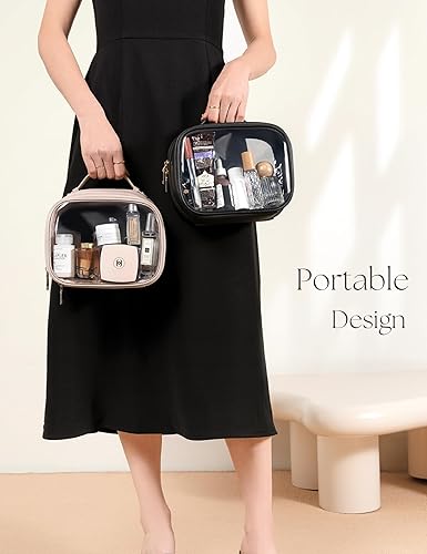 Miniatura 7 de Oaque Bolsa de cosméticos transparente de doble capa, bolsa de maquillaje transparente con cremallera, bolsa de viaje transparente para artículos de