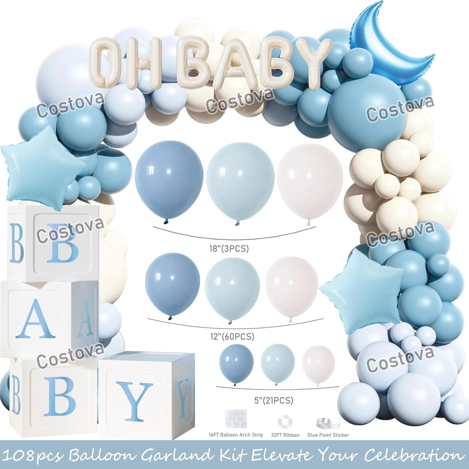 Over The Moon ベビーシャワーデコレーション 男の子用 月と星 ベビーシャワーパーティー用品セット 宇宙をテーマにしたパ