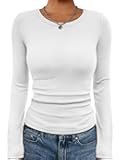 Womens Long Sleeve Crewneck Ribbed Tops Fall Fitted Stretch Casual Basic T Shirts 2025