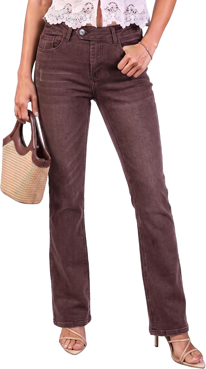 luvamia Bootcut Jeans for Women Casual Mid Rise Slim Flare Denim Pants