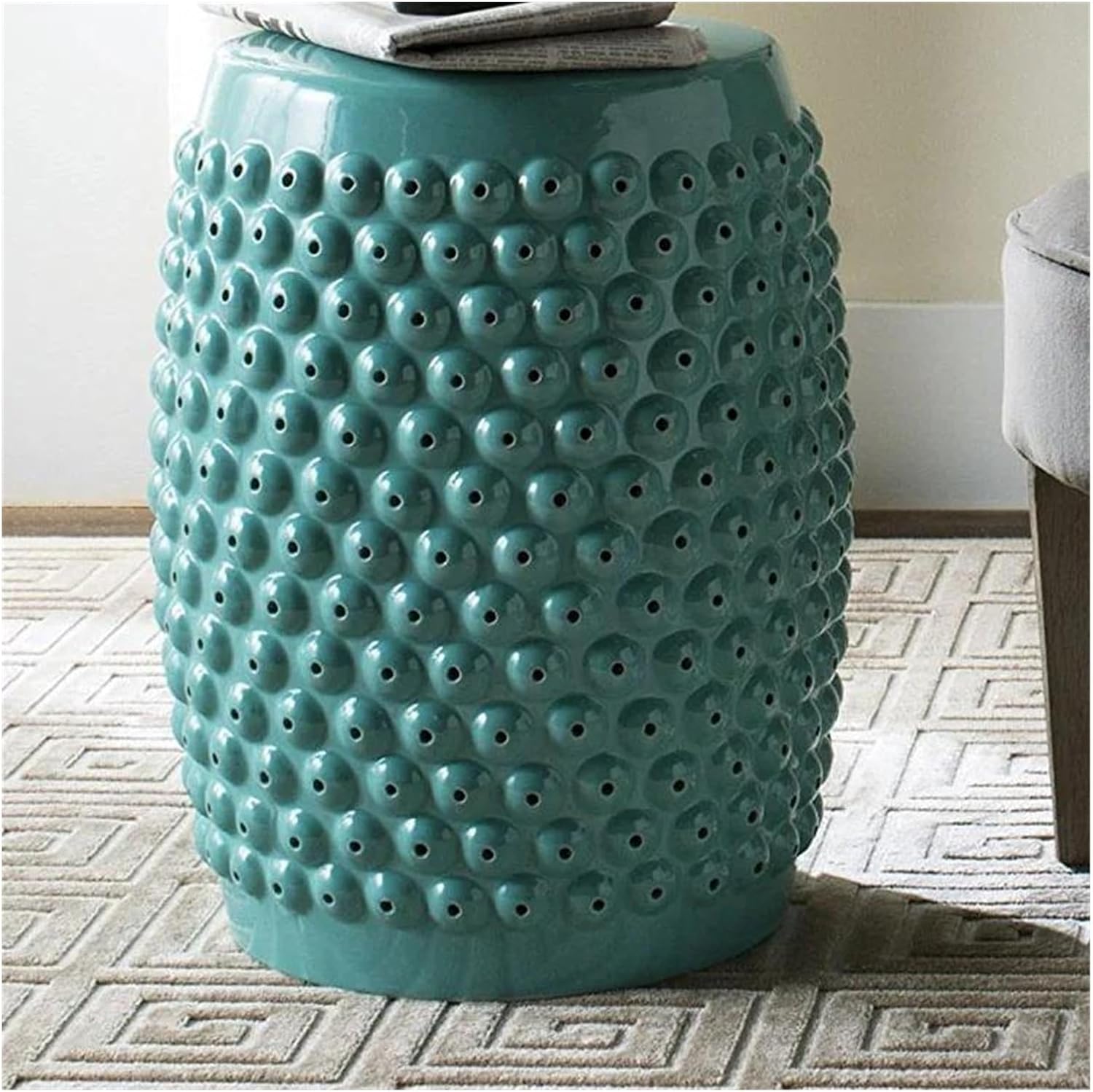 Decorative Garden Stools, Ceramic Flower and Bird Plum Blossom Outdoor Round Porcelain Ceramic Stool(C)