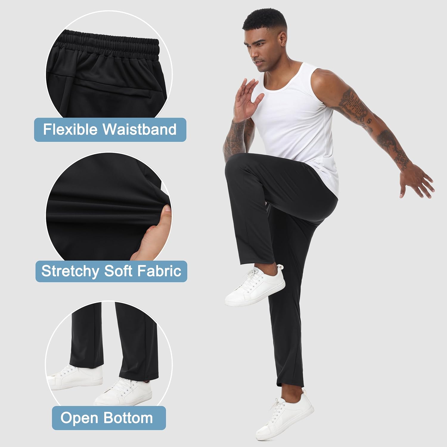 Men's 36" Inseam Open Bottom Sweatpants Extra Tall Black - Image 4