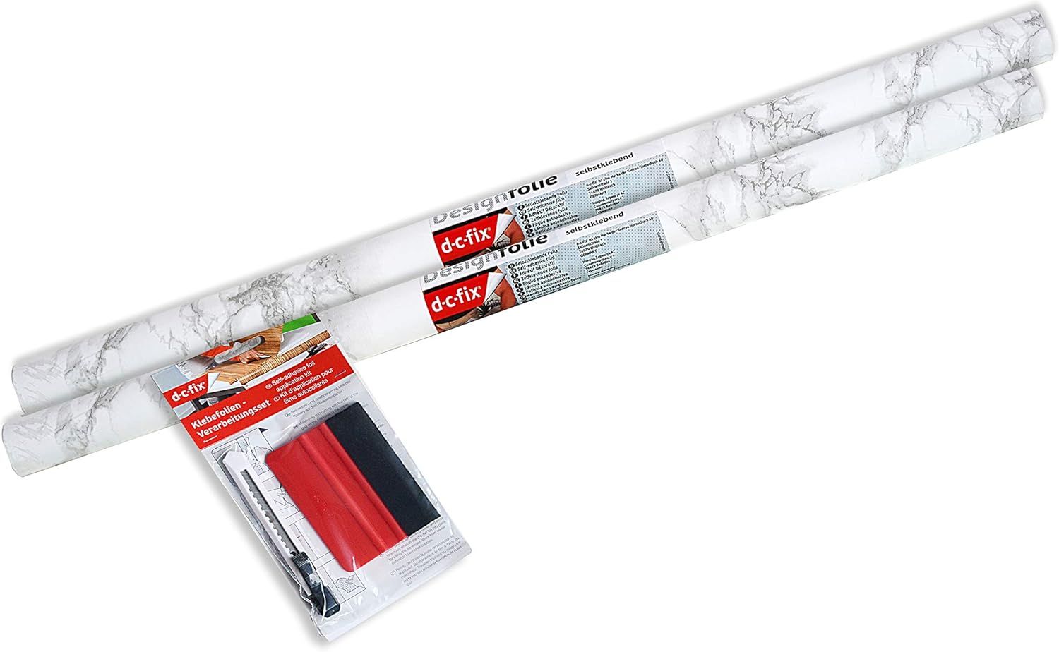 d-c-fix 346-0047-2PKA Decorative Self-Adhesive Film, Marble White, 17" x 78" Roll, 2-Pack with Applicator