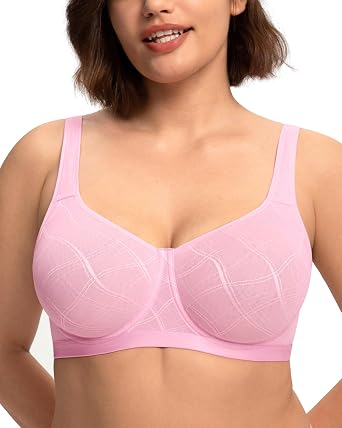 HSIA Minimizer Bras for Women Full Coverage Underwire Plus Size Unlined Mesh Jacquard Bra with Wide Straps Soft Pink 36DDD