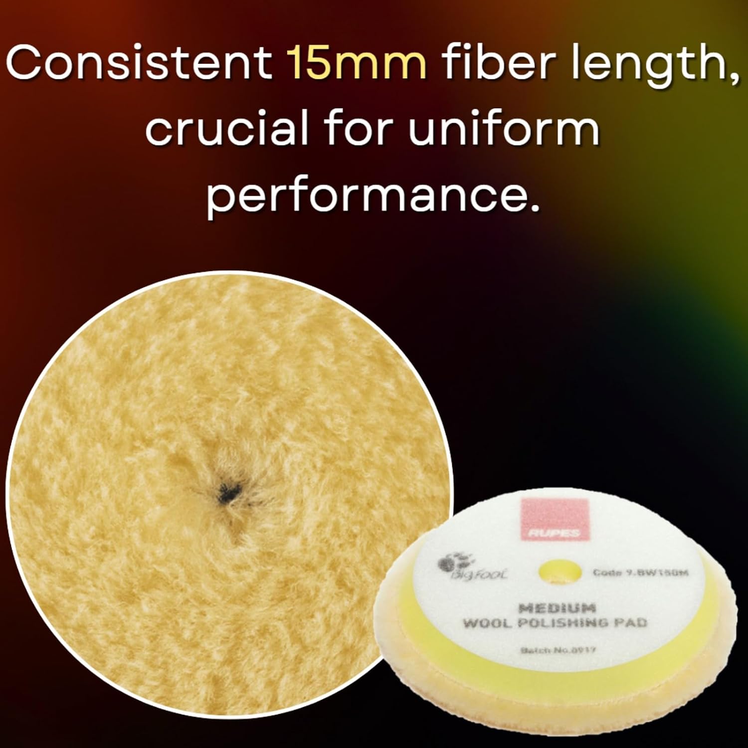 RUPES 9.BW150M Set of Six (6) Yellow Medium Wool 6” Orbital Polishing Pads fits Polishers LHR15 LK900E LHR12E & LTA125 - Uniform Performance - Perfect for Tackling Moderate Defects