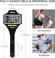 Vista 6 de Brazalete para teléfono celular con bolsillo con cremallera, soporte para iPhone 16 Pro Max/15/14 Pro Max/13/12/11 Pro Max/XS/XR, Galaxy S20 S10