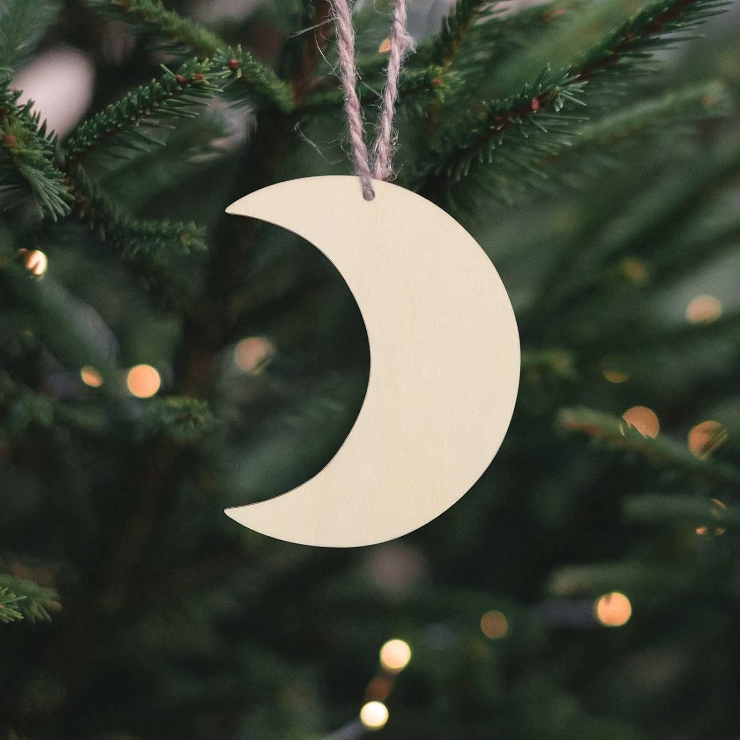 40pcs Moon Wood DIY Crafts Cutouts Wooden Moon Shaped Hanging Ornaments with Hole Hemp Ropes Wood Tags for Wedding Birthday Baby Shower Christmas Decorations