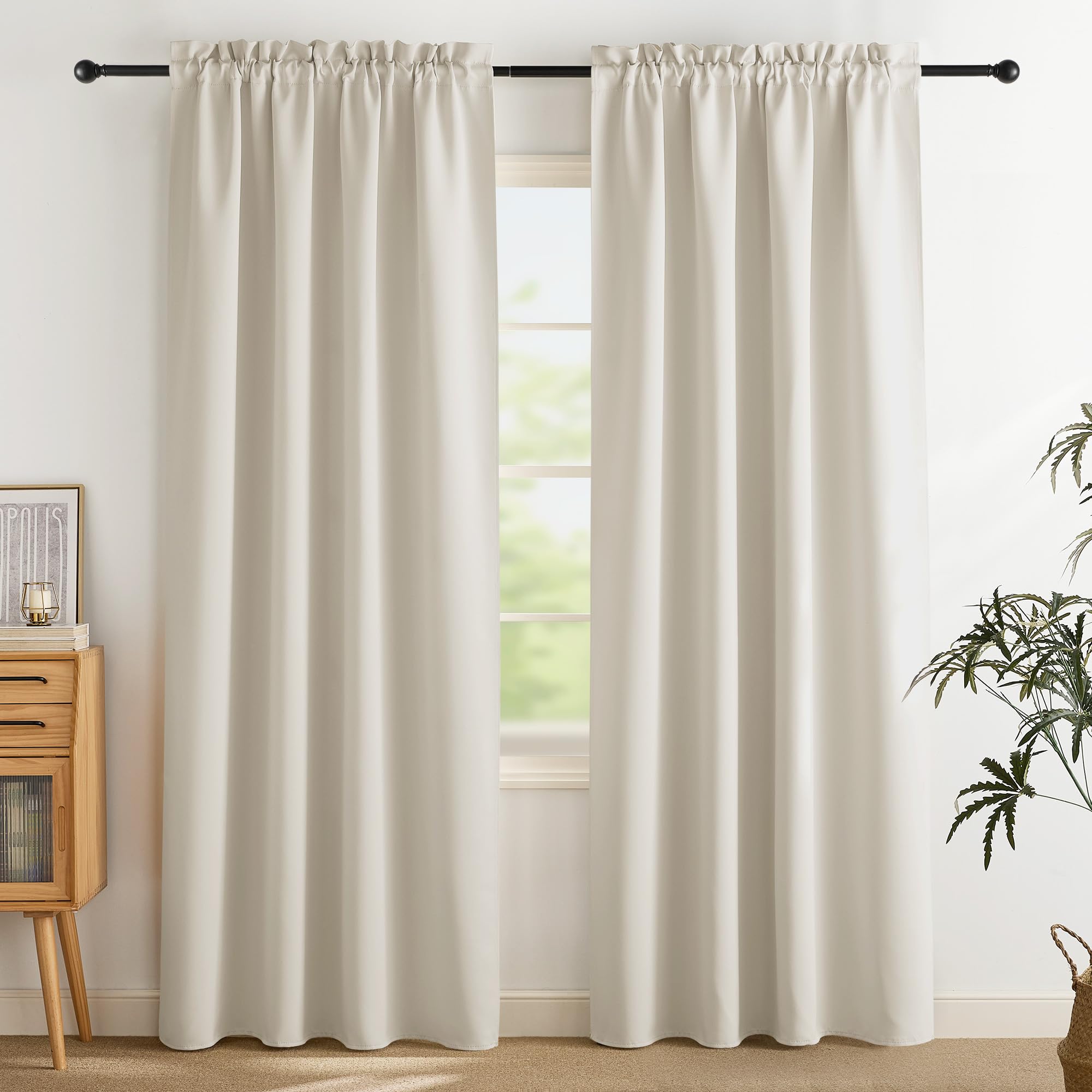 PONY DANCE Cortinas Opacas Salon Modernas 2 Piezas, Curtains Blackout Termicas Aislantes el Calor para Dormitorio Matrimonio con Bolsillos de Barra,140x220cm,Beige Claro Global Recycled Standard OEKO-TEX STANDARD 100 Global Recycled Standard Global Recycled Standard