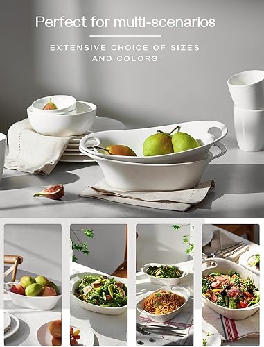 Miniatura 4 de DOWAN Cuencos grandes para servir con asas, 2 cuartos de galón de porcelana para fiestas, ensaladas de frutas para entretenimiento, plato ovalado