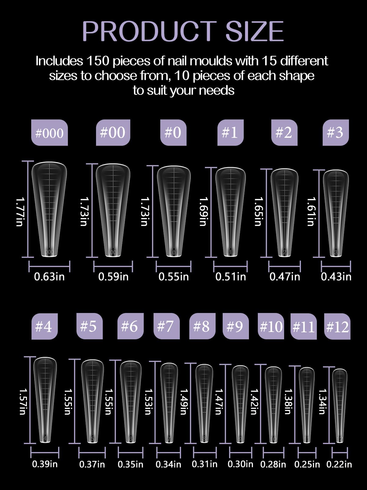 TOROKOM 150 Forme 15 Misure Doppie per Poly Gel - Stampini Professionali per Estensioni Rapide, Ideali per Nail Art in Salon & Fai da Te
