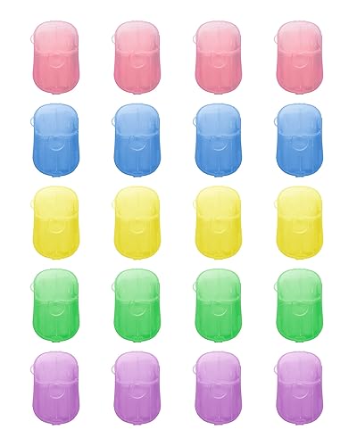 DF DUALFERV Paper Hand Soap Sheets for Traveling, 20 Pack (400 Sheets) Mini Portable Hand Soap Sheets, Scented Disposable Soap Sheet, Colorful Camping Soap Sheets, Travel Soap Sheets for Hand Washing