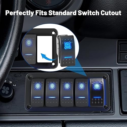 Miniatura 4 de Anina 4 interruptores basculantes de 5 pines SPST 20A12V 10A24V encendidoapagado con adhesivo de brillo nocturno y cable de puente, luz LED azul,