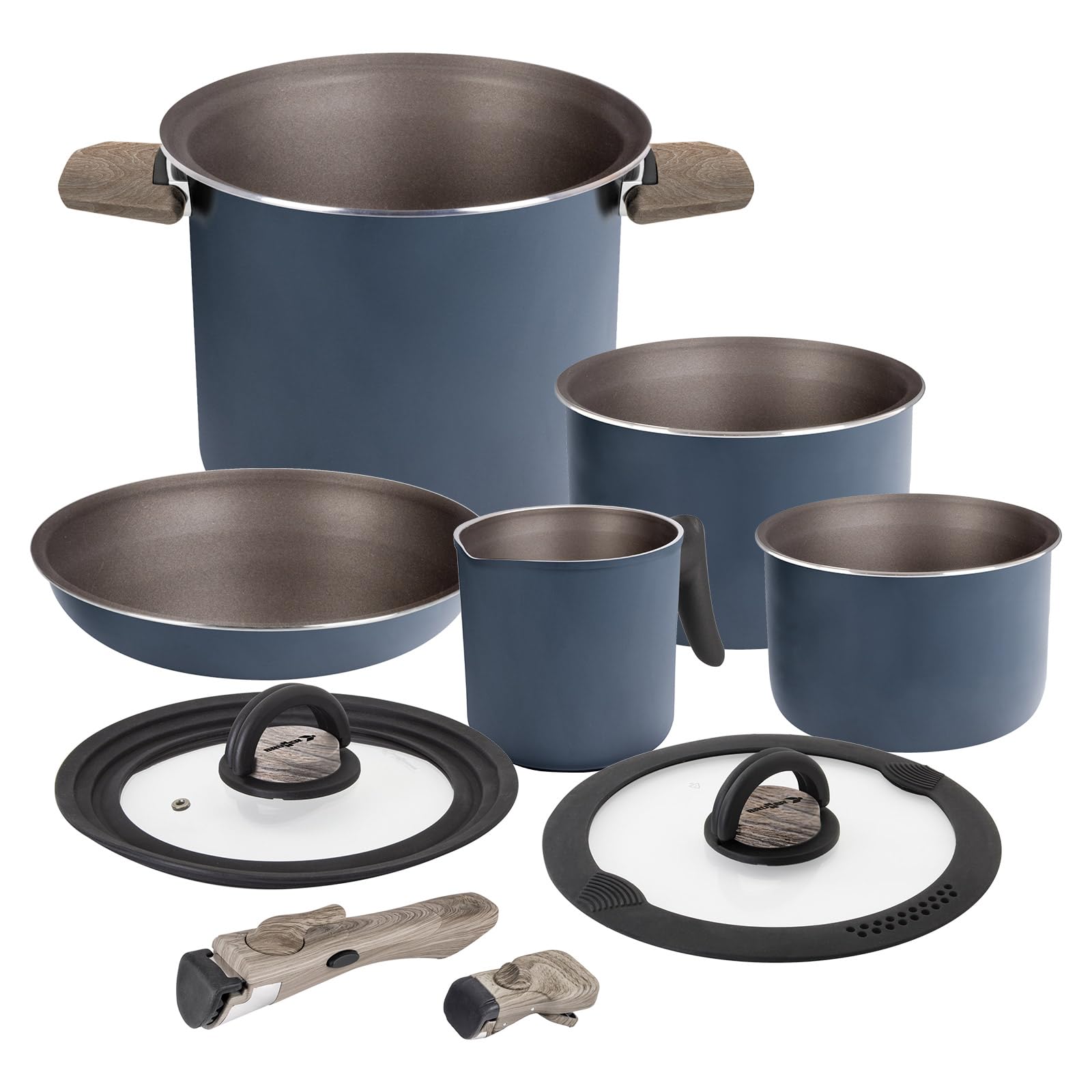 BRUNNER Camping HOHES Kochgeschirr-Set Alu (Töpfe und Pfannen) - ø 18, 20, 22 cm TORRALTA Vakublock - 2-4 Personen, Keramik, Leicht, Hochwertig, Stapelbar