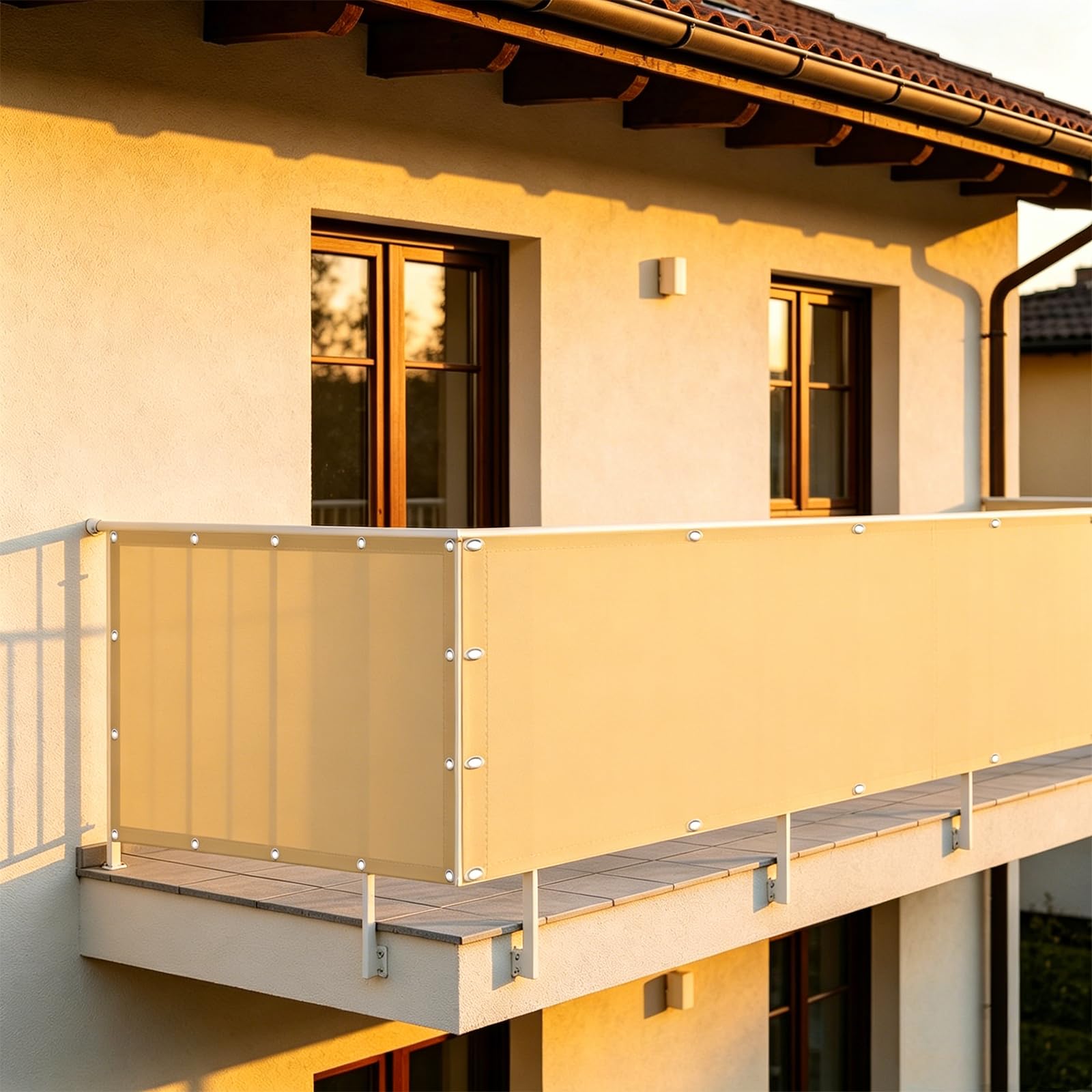 Brise vue balcon extérieur crème opaque contre vent et soleil