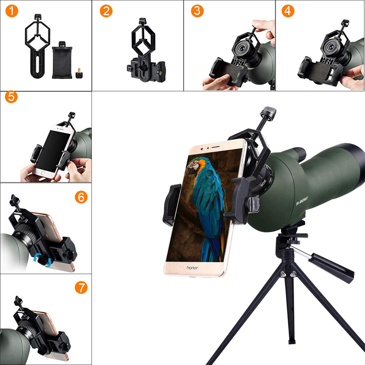 Svbony Adattatore Smartphone Telescopio Cannocchiale,Alluminio Universale Adattatore Telefono Telescopio Cannocchiale,Compatibile con SV28 SV13 SV14