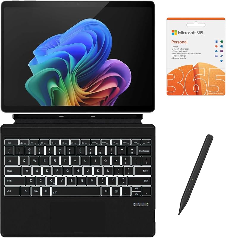 Surface Pro 13" 3K 120Hz OLED Touchscreen 2-in-1 Tablet Laptop, 12-Core Snapdragon 45 Tops NPU, 16GB RAM 2TB SSD, Backlit Keyboard, Stylus, MS 365, 14-hr Battery, Copilot+, Win 11 Pro