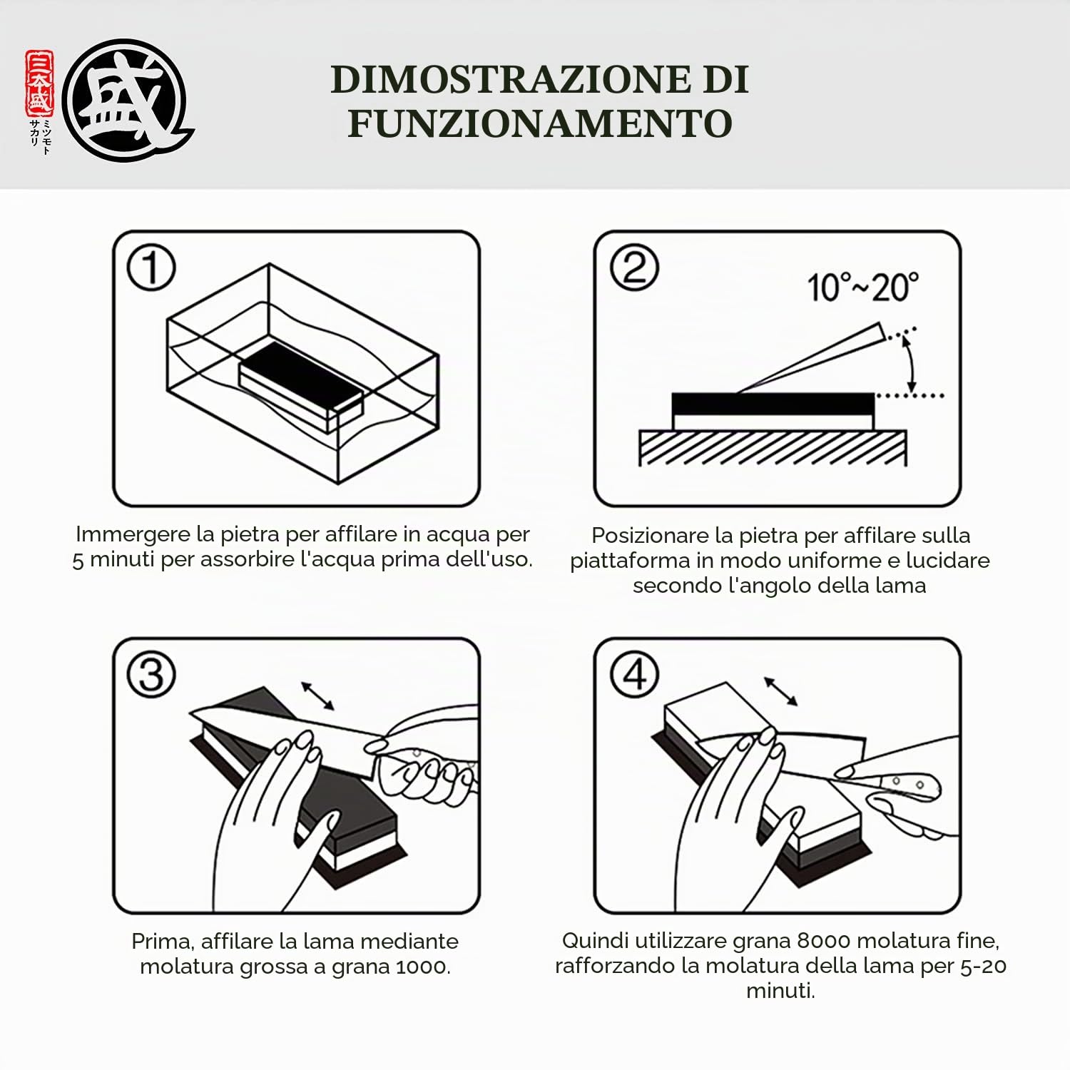 MITSUMOTO SAKARI Pietra per affilare coltelli giapponesi, da cucina professionale 1000/3000 Grit Knife Sharpener Stone, antiscivolo Bamboo Seat Sharpener Whetstone