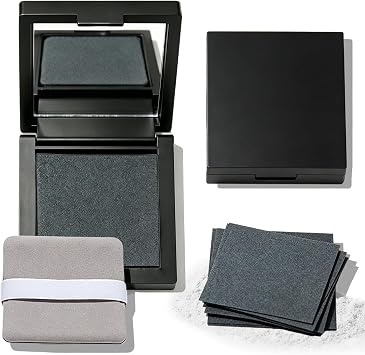 Oil Blotting Paper with Powder - 100 Sheets with Mirror, Puff & Refills, Absorbs Excess Face Oil, Controls Shine, Gentle for Makeup Use