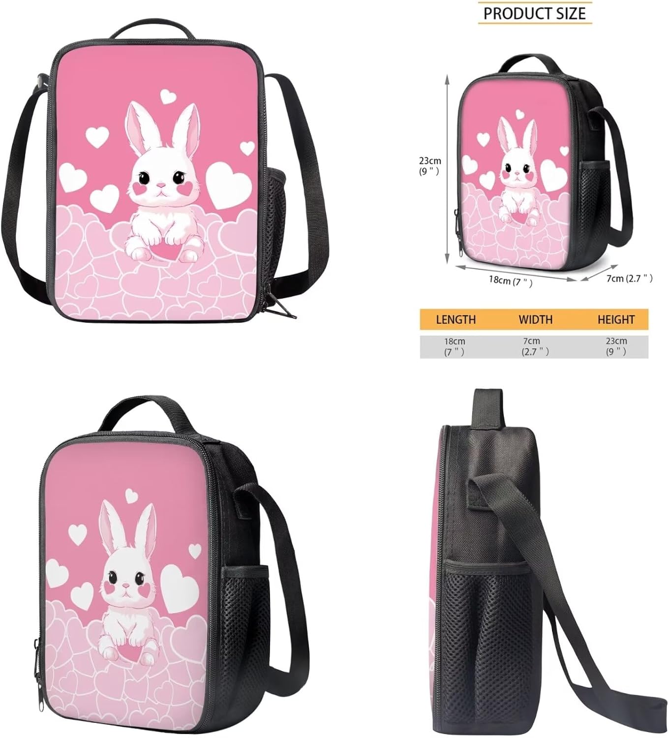 Bunny Bacpack for Girls Kids Backpack with Lunch Box and Cute Pencil Pouch 3PCS Set 15 Inch Book Bag with Large Front Pocket Lightweight School Bag for Elementary Girls Ideal Gifts