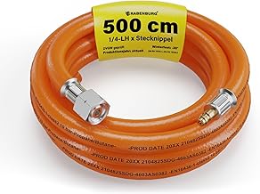 5 m Caravan Gas Hose with Plug Nipple & 1/4 Inch LH Union Nut - Gas Hose Caravan & Motorhome - Connection to Gas Socket - DVGW Certified - Propane Gas Hose