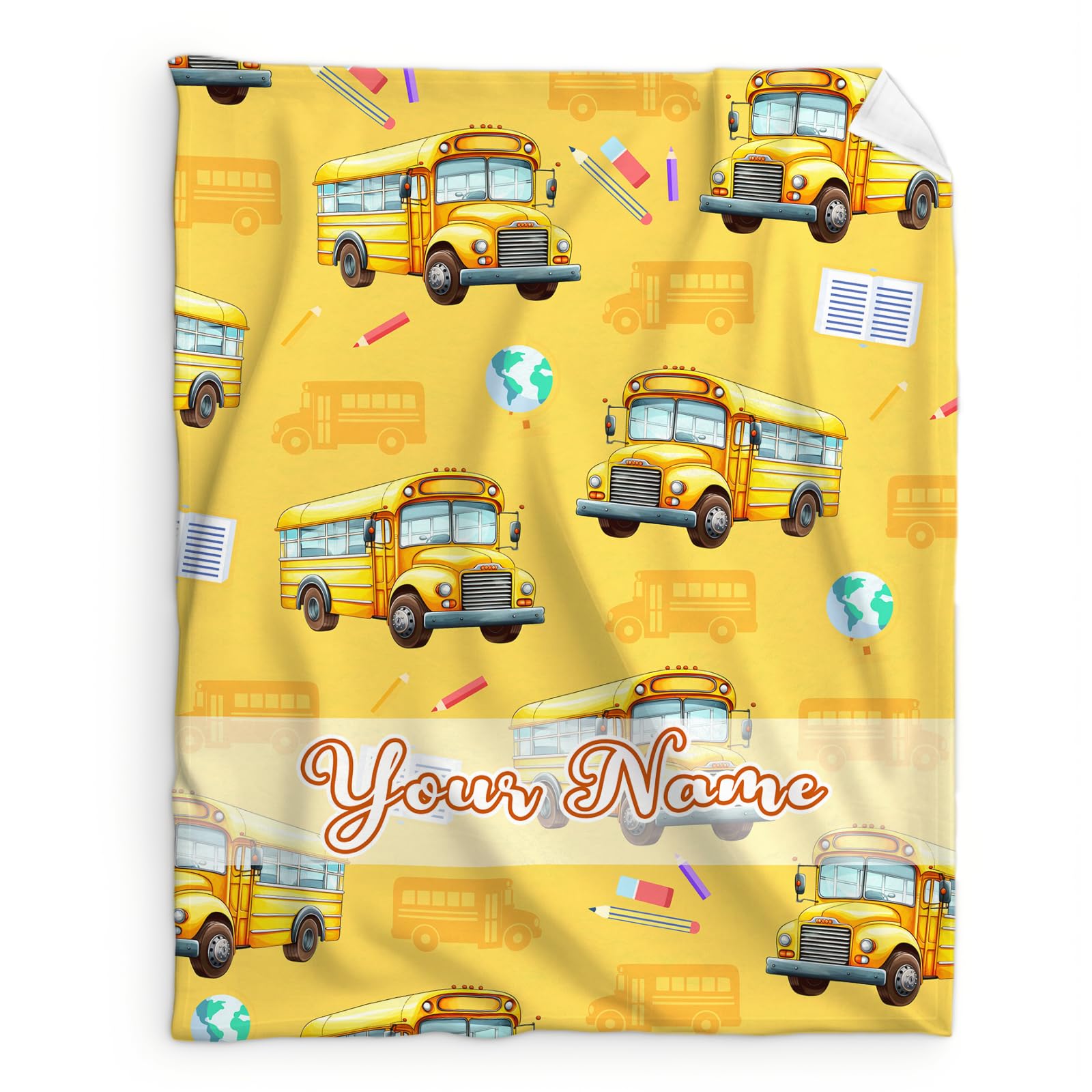 Blanket for Kids Teens Adults, Customized School Bus Throw Blankets Gift for Boys Men, 40x50 Inches Personalized Warm Flannel Throw for Couch Chair