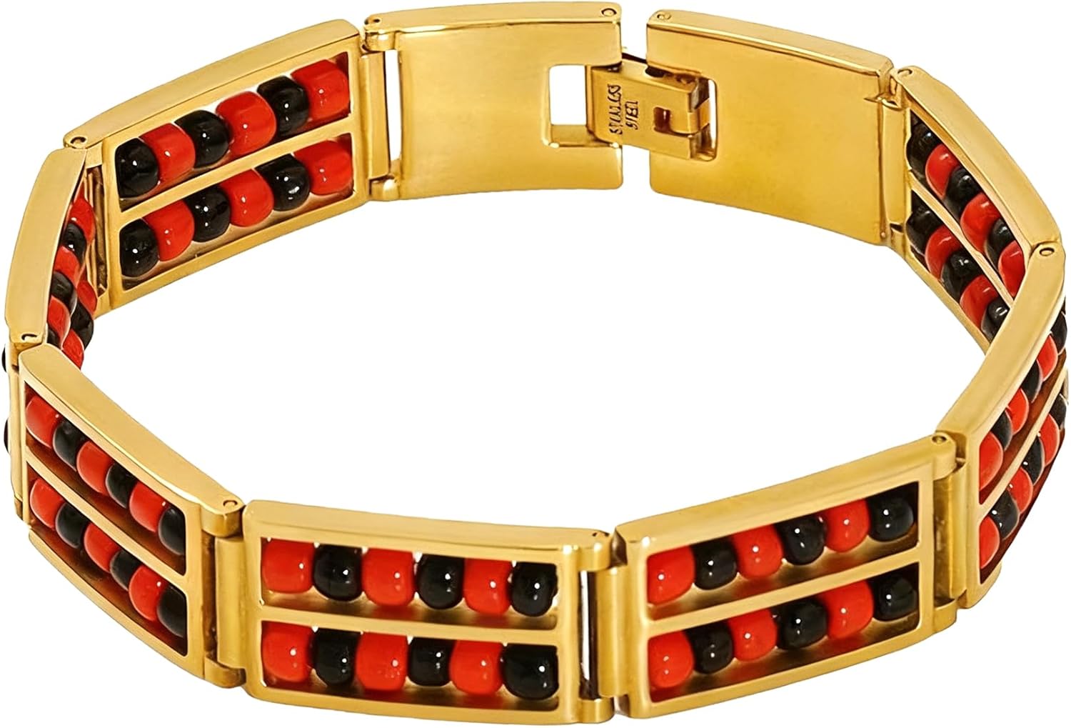 Babalawo Orula Protection Bracelet for Men and Women, 18K Gold Plated Stainless Steel Double Row Natural Stone Beaded Bracelet, Yoruba Orisha Spiritual Jewelry Gift