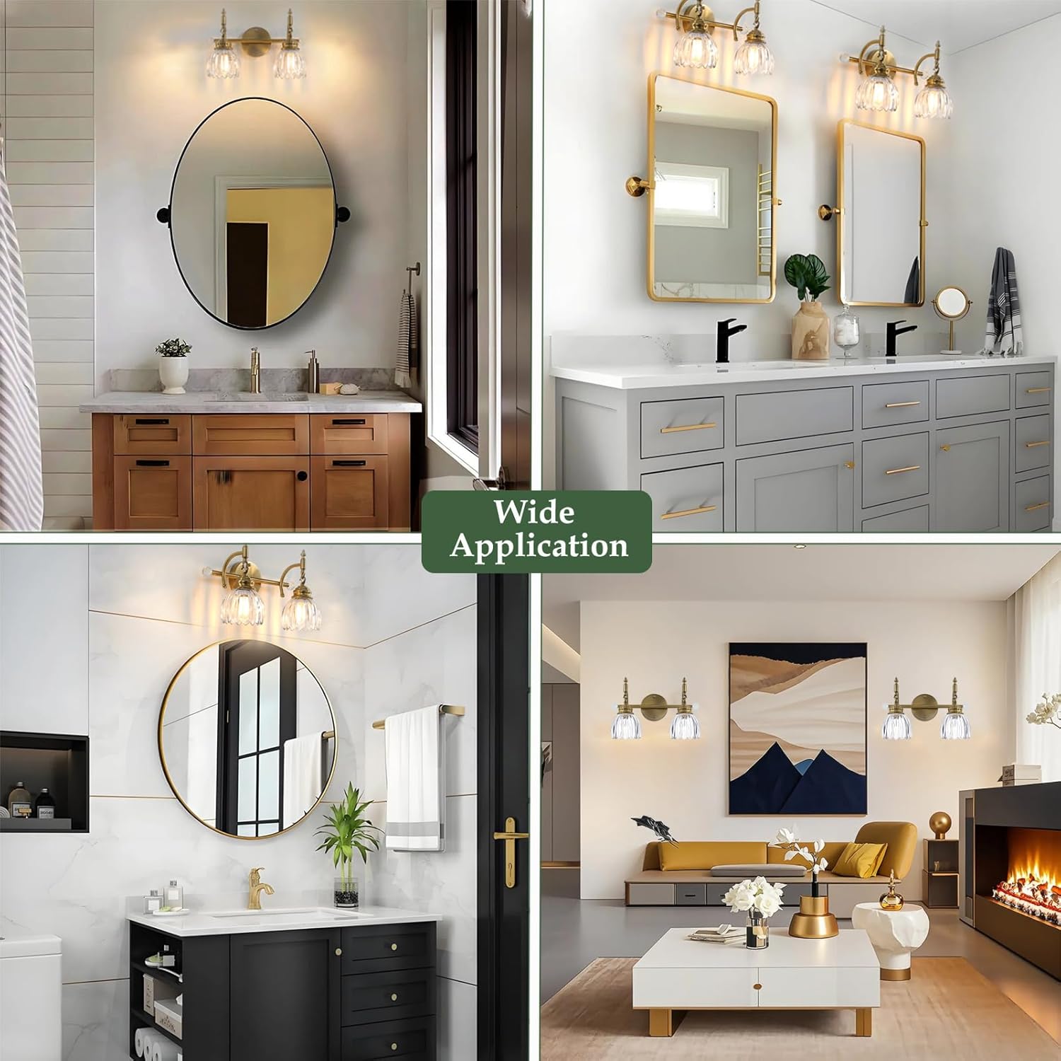 2 Light Vintage Vanity Light,Gold Brass Bathroom Light Fixture with Flower Clear Glass Shades,Bathroom Wall Light Over Mirror,E26 Base,Bulbs NOT Included