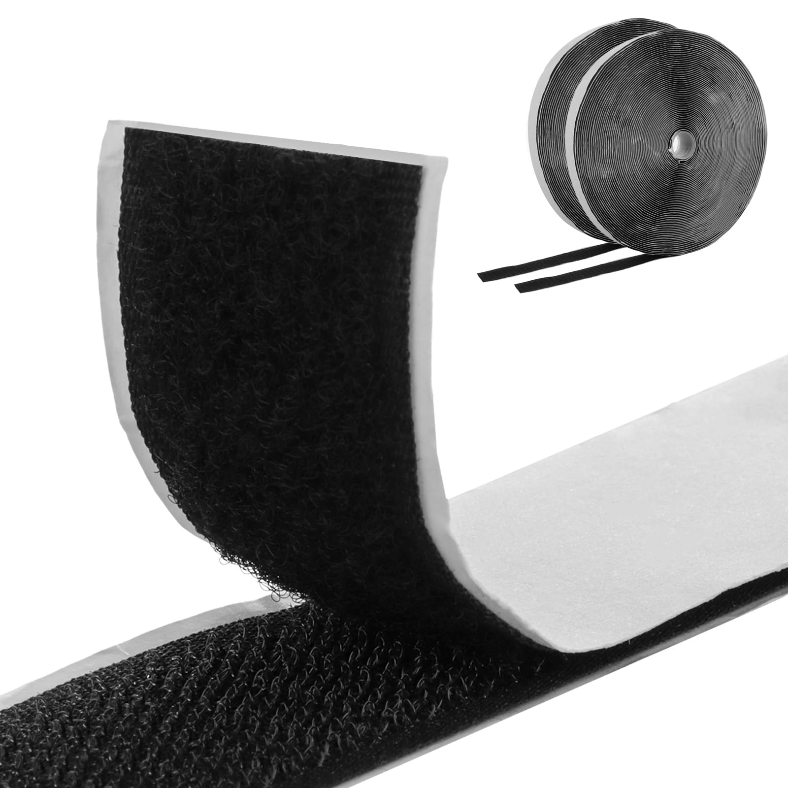 ASelected 25M Adhesive Hook and Loop Tape Reusable Hook and Loop Tape Home Office and DIY Projects 25mm Wide (Black)
