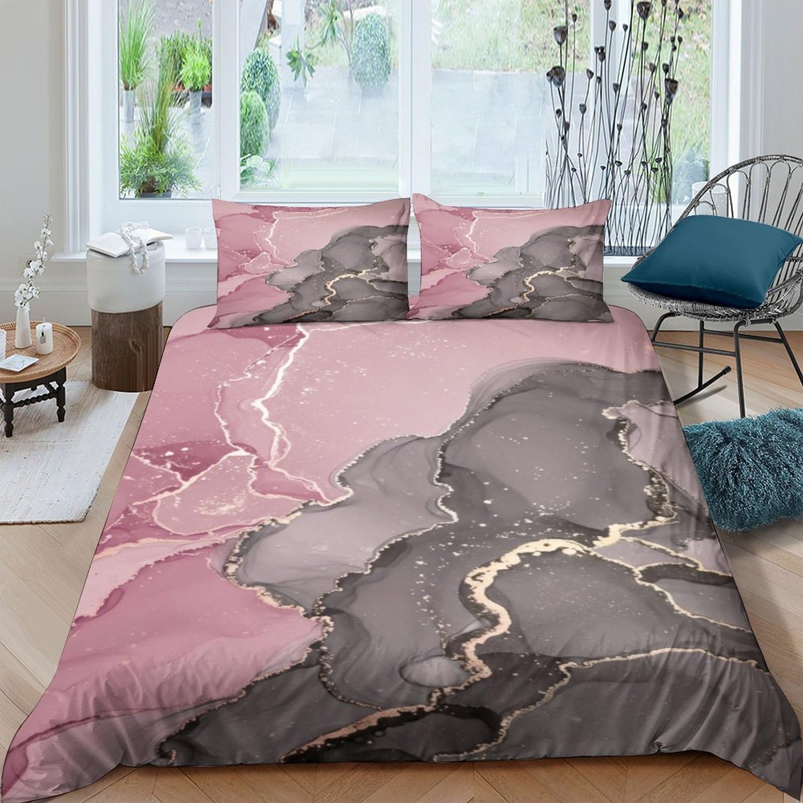 Ctjqhvkz Style-1 3D Printed Pink Marble Fitted Sheet Microfiber Soft Dustproof Grey Abstract Bed Cover For Bedroom Guest Room Decor Single（135X200cm）