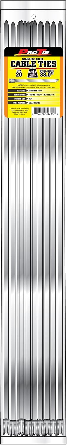 Pro Tie Wide Stainless Steel Cable Ties for Indoor and Outdoor Use, 316 Marine Grade Stainless Steel | 14.2-Inch, 100 lbs. Tensile Strength, 50-Pack (PN: SS14W50)