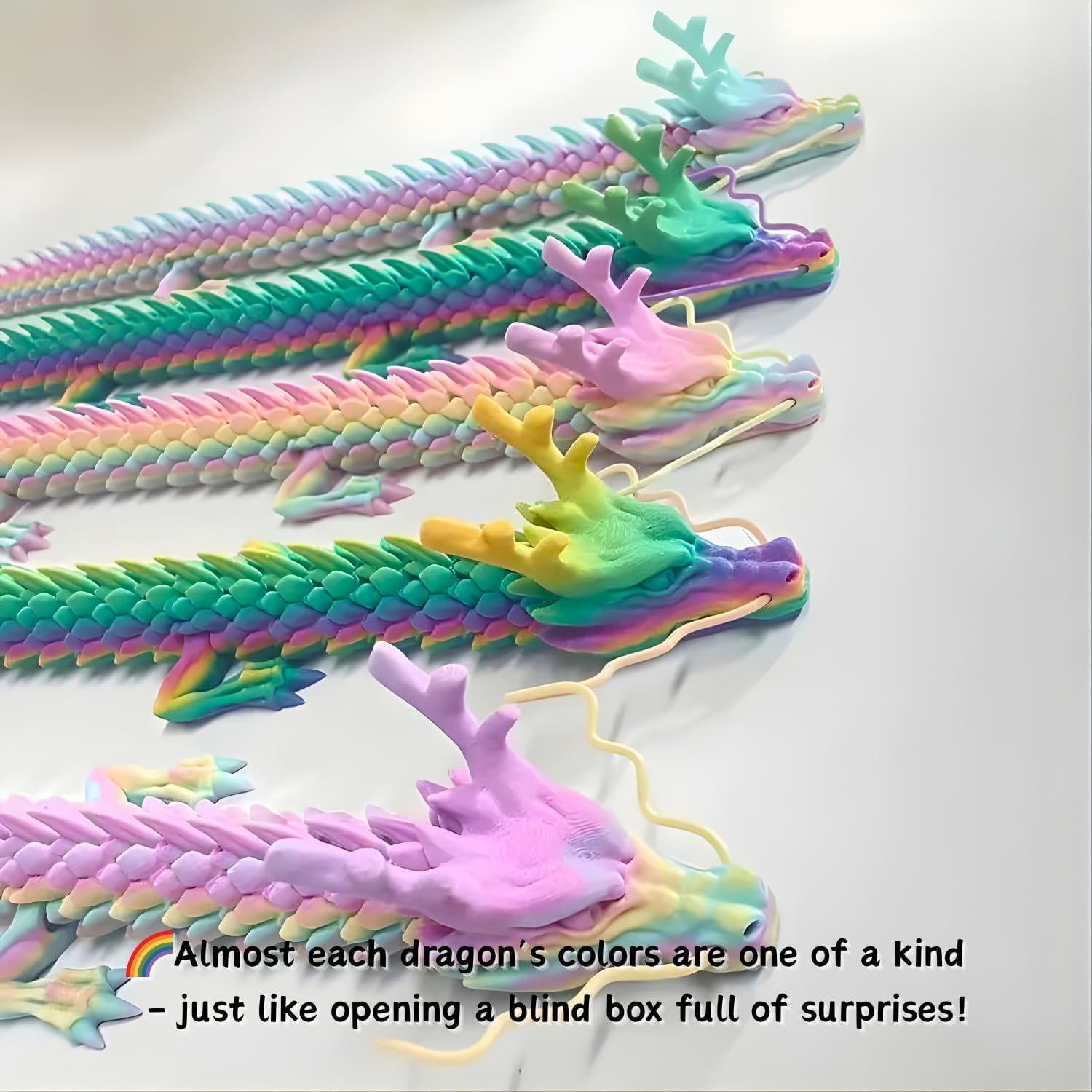 35.4'' Large 3D Printed Dragon Rainbow, Big Articulated Dragon Toy for Fidget Fun, Home Office Desk Decor, Collectible Display - Unique Surprise for Mom Wife Friends LGBTQ+ (Random)