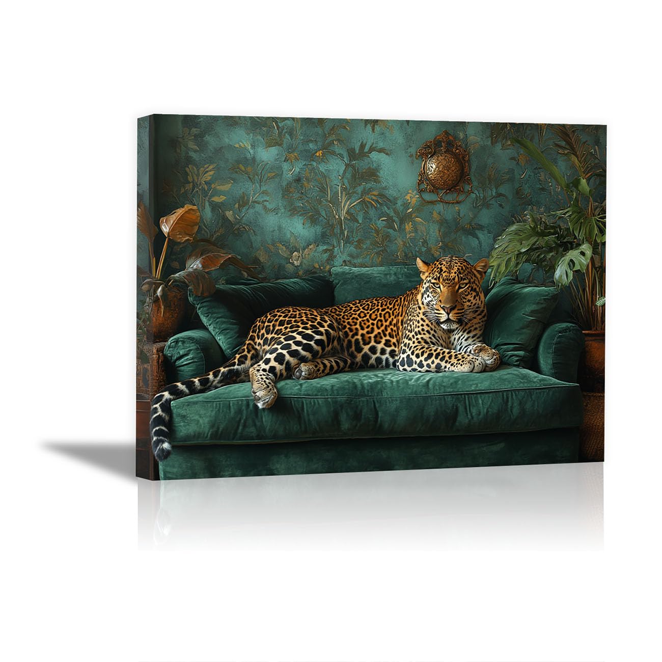 TODOAA Modern Canvas Wall Art Prints Artwork, Vintage Bathroom Leopard Canvas Posters Prints -Abstract Animals leopard -for Living Room Bedroom Bar Home Decor - 50x70cm Framed(brown) — image 1