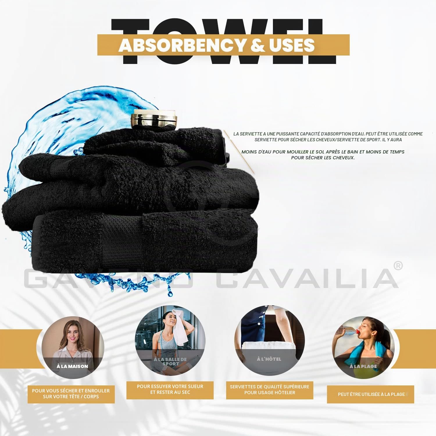 GC GAVENO CAVAILIA Lot de 2 Grandes Serviettes de Bain en Coton égyptien de 700 g/m² à séchage Rapide – Serviettes Douces au Toucher – Noir – 228,6 x 360,6 cm