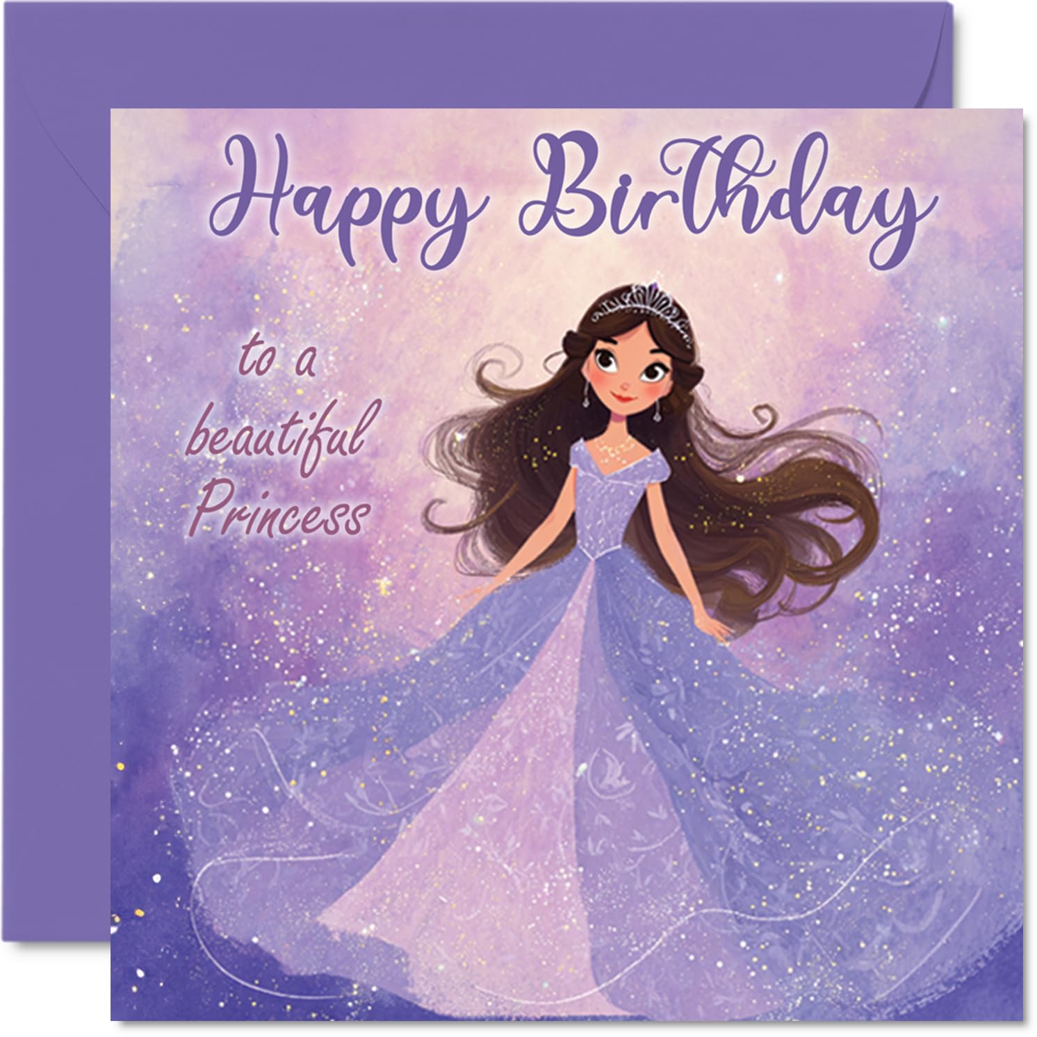 Birthday Card for Girls - Princess in Purple - Happy Birthday Card for Step Daughter Goddaughter Sister Cousin, 145mm Female Greeting Cards