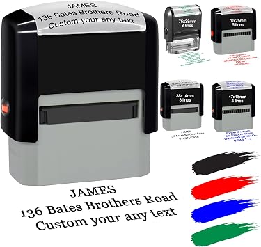 Personalised Stamp Custom Self-Inking Rubber Stamp Name Business Address Stamps 38mm x 14mm Up to 3 Lines of Text 4 Font & Ink Color Options