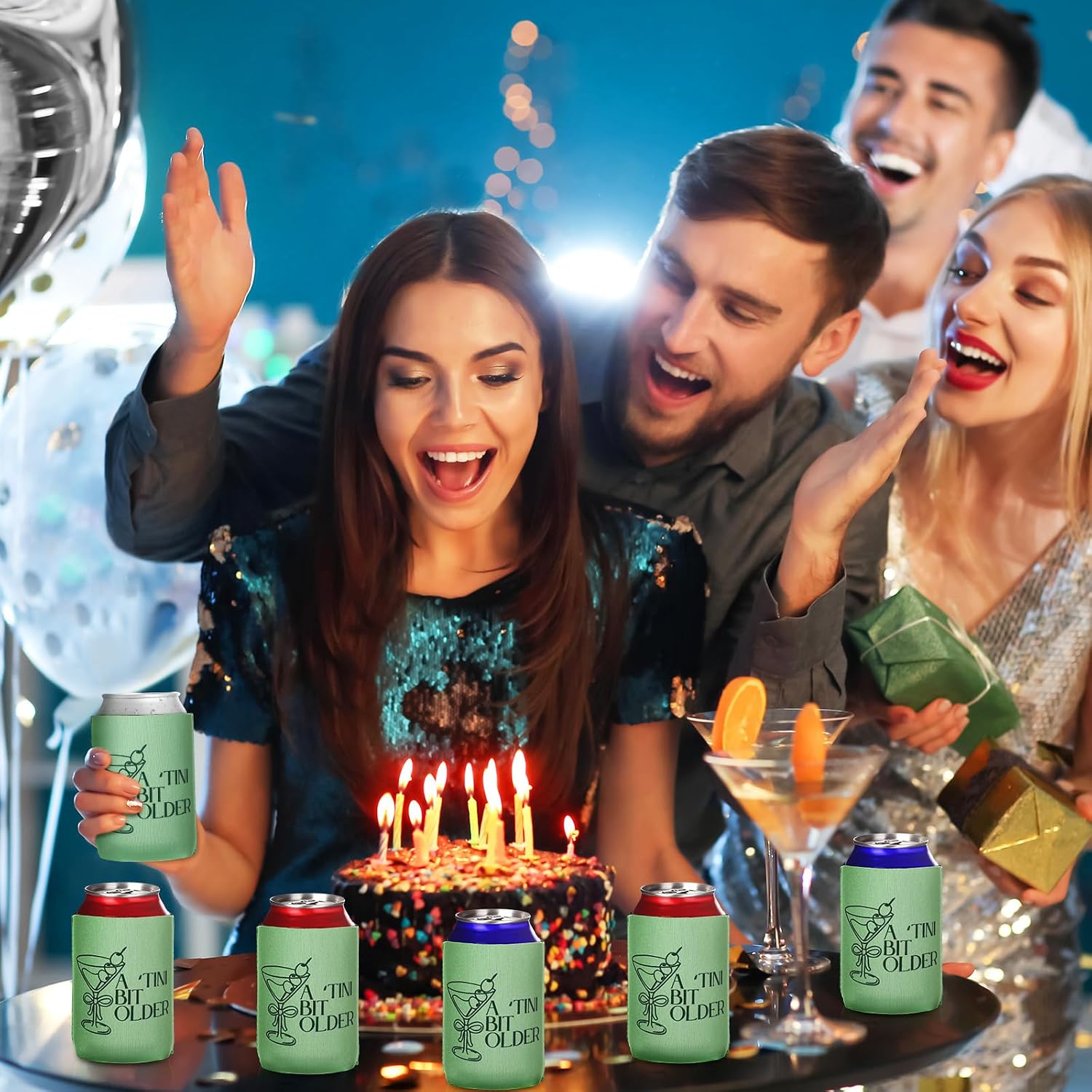 Hushee 12 Pcs Martini Birthday Can Cooler Sleeve a Tini Bit Older image 4