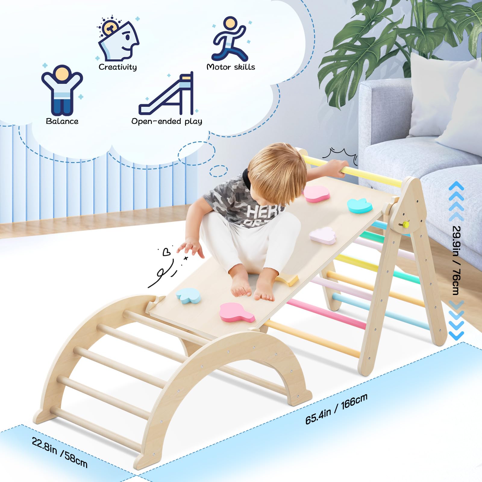 nmoiww Struttura da Arrampicata per Bambini 9 in 1, Scala da Arrampicata in Legno per Bambini con Cuscino Accogliente, Palestra da Gioco Montessori per Interni (Dinosauro verde-9 in 1)