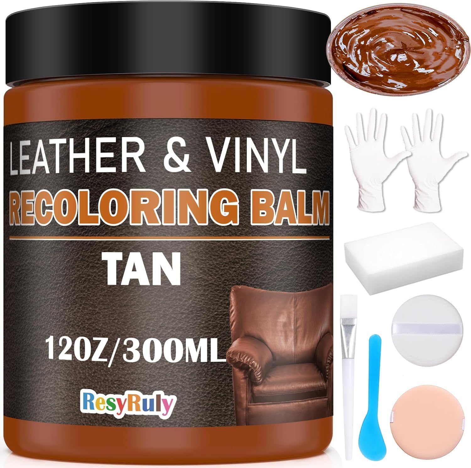 Saddle Tan Leather Dye Light Brown Recoloring Balm Repair Kit Vinyl Car Seat Interior Paint Furniture Couch Recliner Chair Boot Jacket Shoe Bag Purse Color Restorer Fading Scratch Stain Remover - Image 8