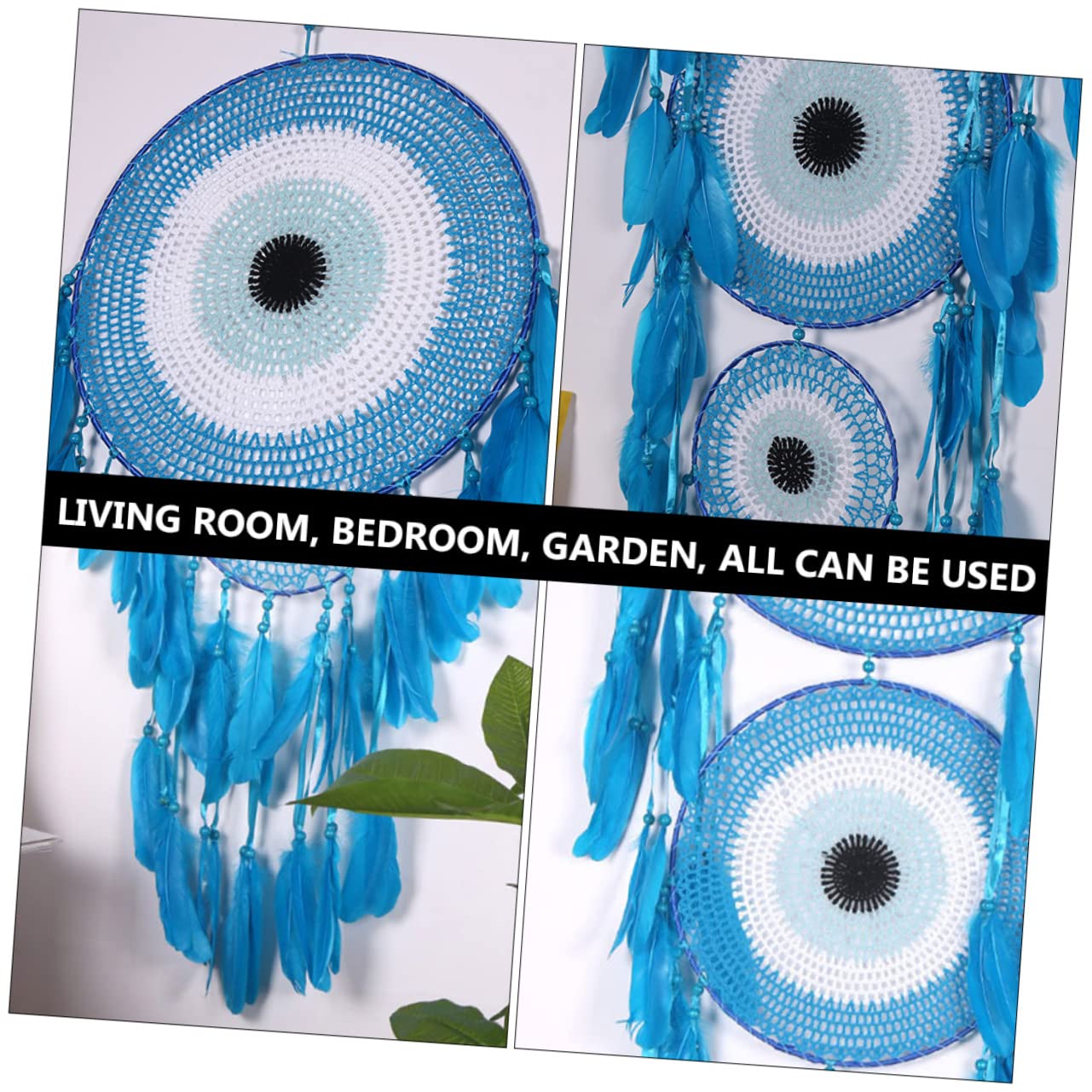 Hängender Traumfänger 40cm Blau mit Federn als Wanddekoration