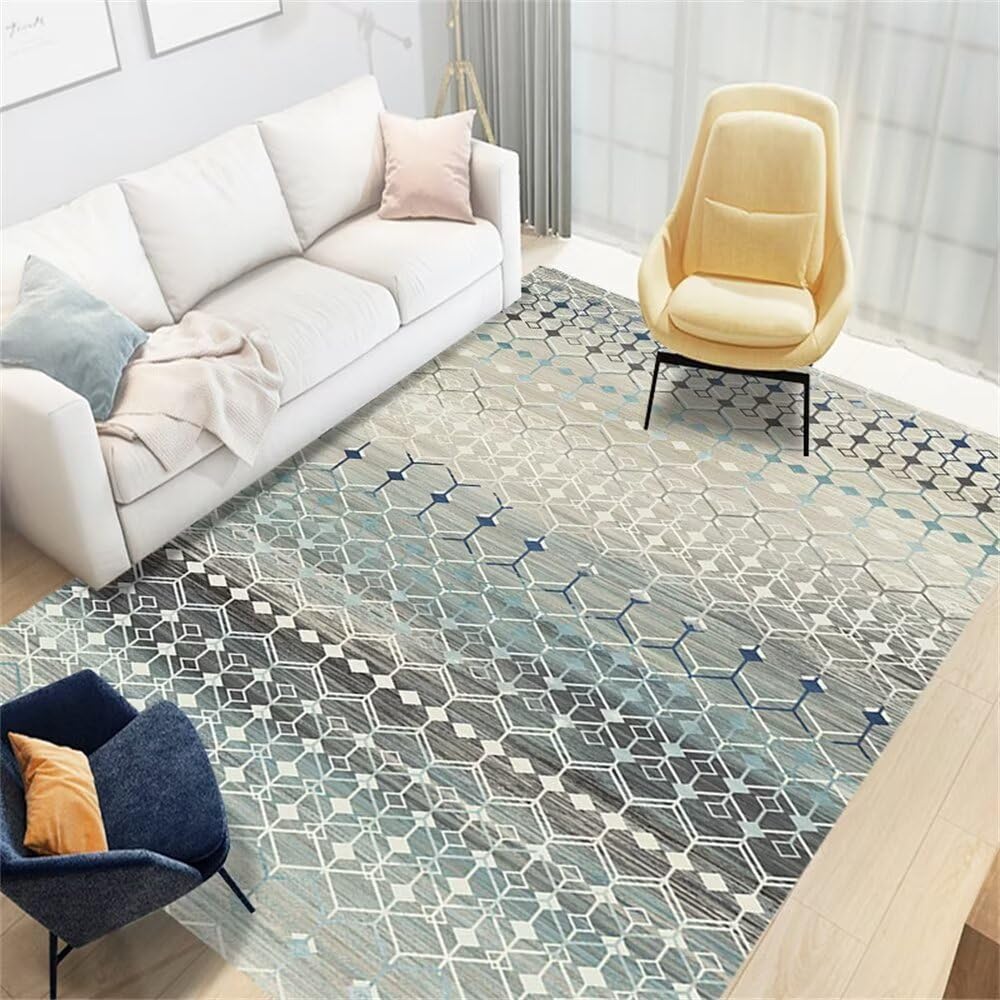 Tapis lavable bleu gris 140x200 idéal chambre fille et garçon