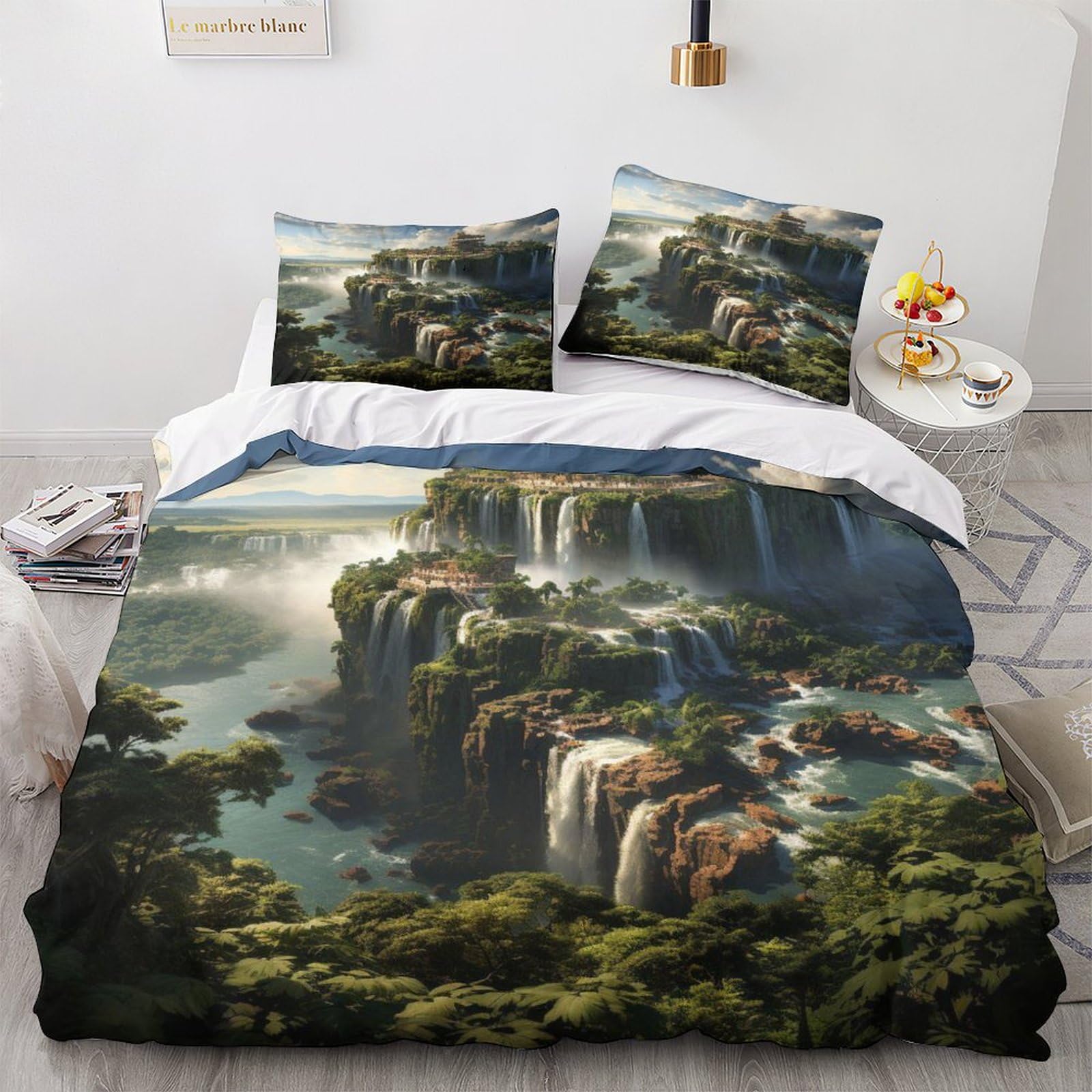 GEEYOU Chinese Style Breathable Comforter Cover Hidden Zipper Forest Duvet Cover Set with Pillowcases Bedding Set Soft Microfiber Quilt Cover Set for Various Sizes Beds King（220x240cm）